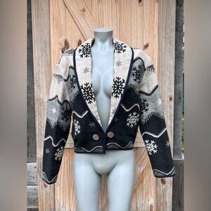 Vintage Flashback Woven Snowflake Tapestry Western Bolero Jacket~M~